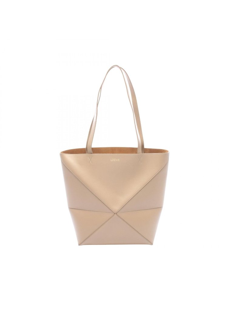 Loewe Tote Bag Puzzle Medium Beige Leather Fold